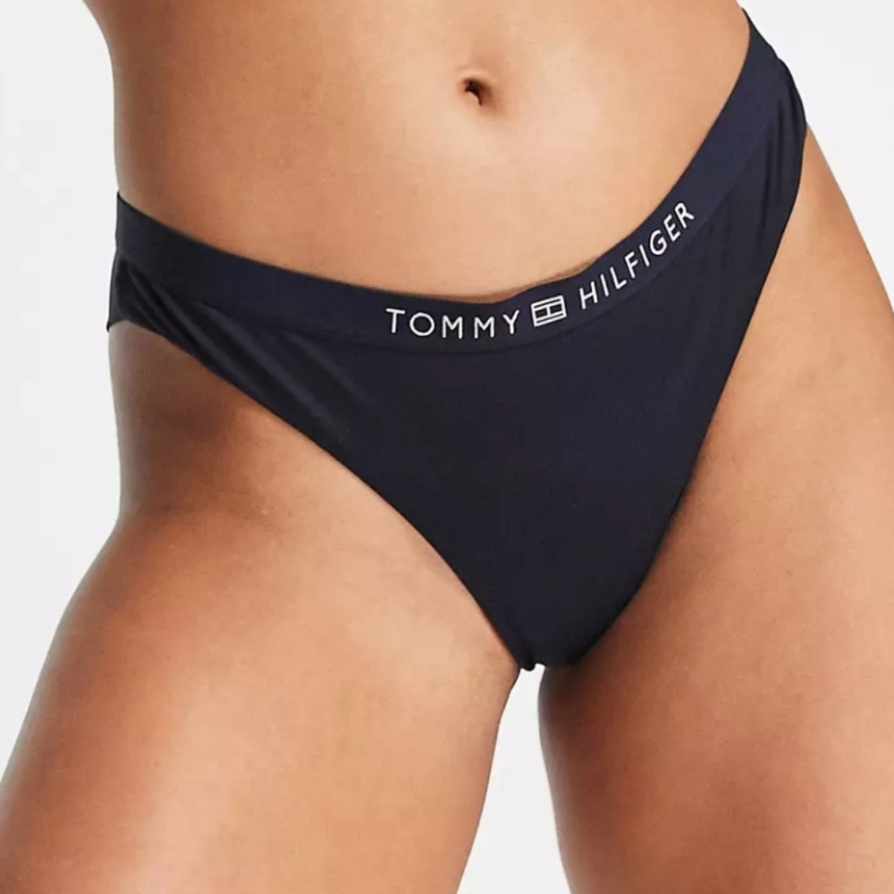 Tommy Hilfiger Logo Bikini Bottoms Navy Blue Size Large